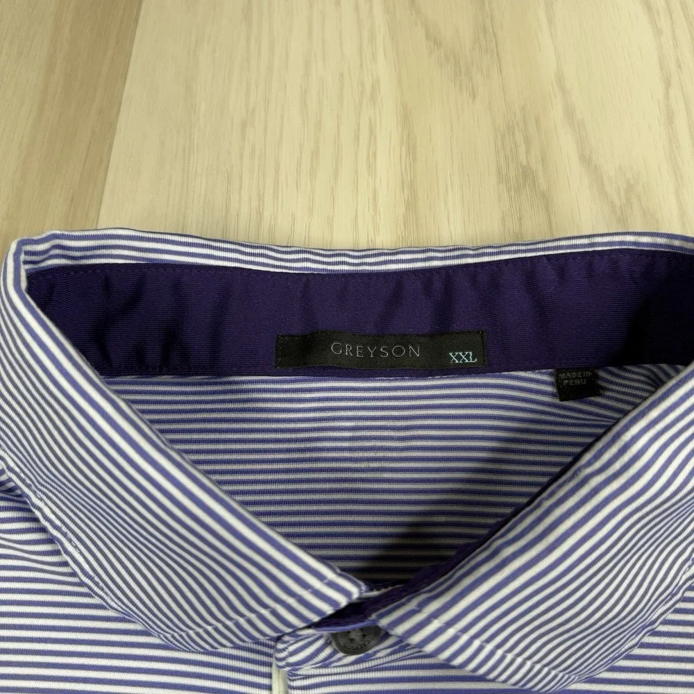Myopia Hunt Club Greyson Golf Polo Shirt Purple White Stripe Men XXL Performance